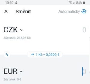 Revolut směna měn CZK na EUR