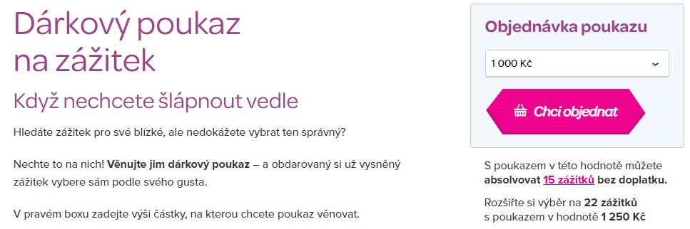 Zážitkový dárkový poukaz dle vlastního výběru